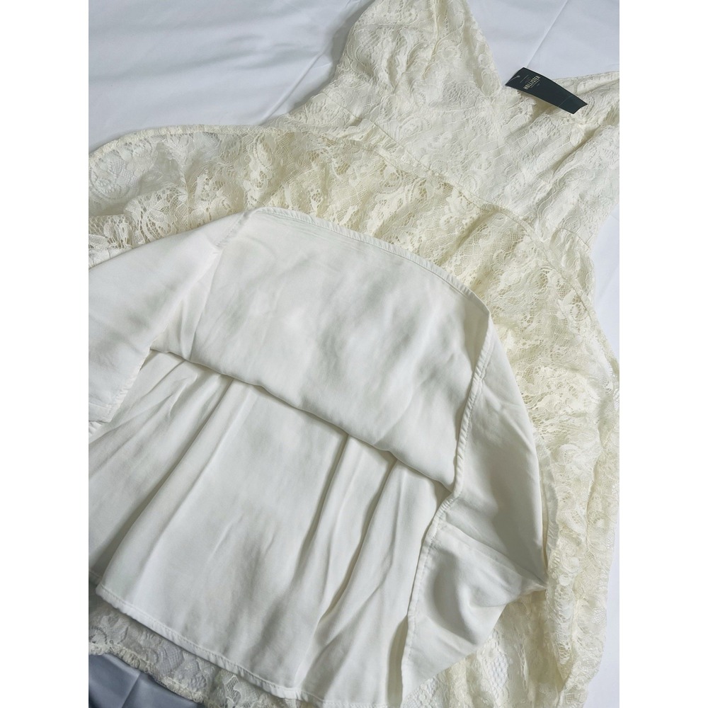 Hollister Ruffle Hem Off White Lace Mini V-Neck Strappy Lined Dress Size M NWT - Picture 10 of 12